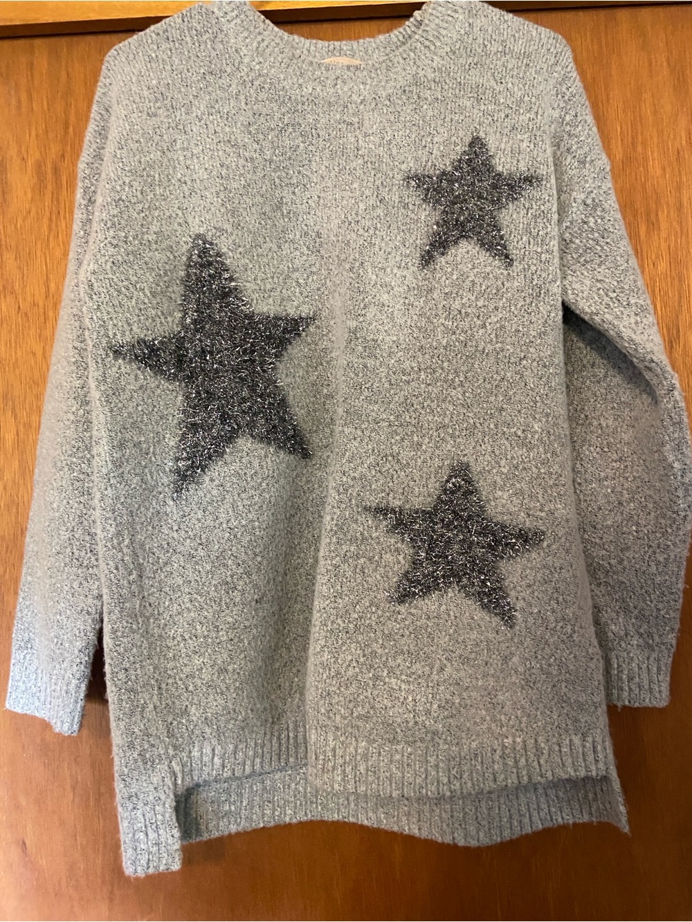 Philosophy Heather Gray Crewneck Sweater with Sparkle Star Accents